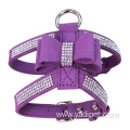 Shiny hot diamond bowknot pet water drill dog chest strap suede microfiber dog pet harness accessories safety dog